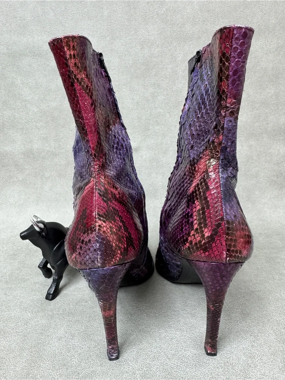 Mario Valentino Purple & Red Snakeskin Pointed-Toe Ankle Boots